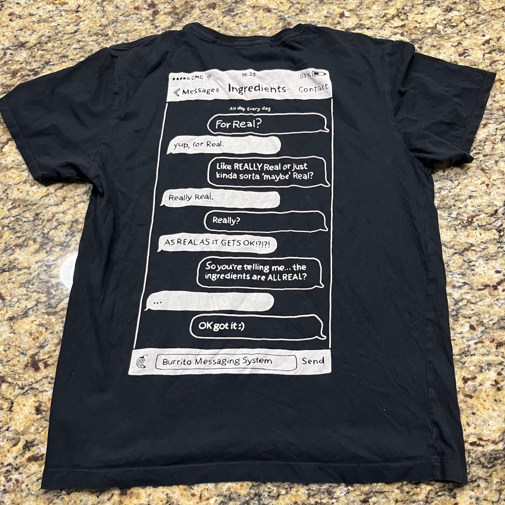 Loomstate for Chipotle Mens Organic Cotton Burrito Messaging Graphic T-Shirt M